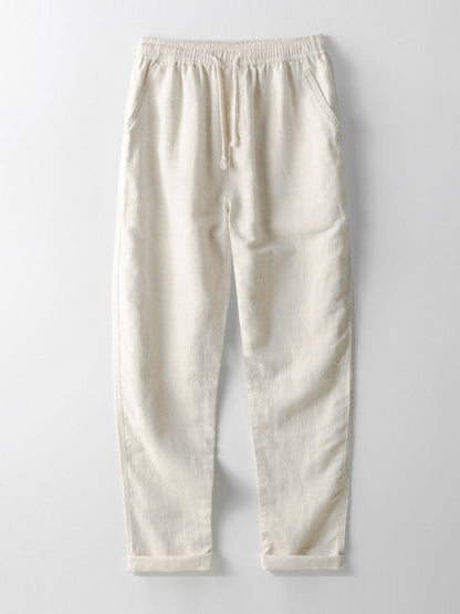 V Neck Linen Rayon Blend Shirt & Straight Leg Linen Pants