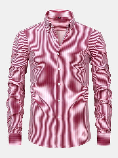 Long Sleeve Stripe Button Up Shirt & Slim Fit Tapered Trousers