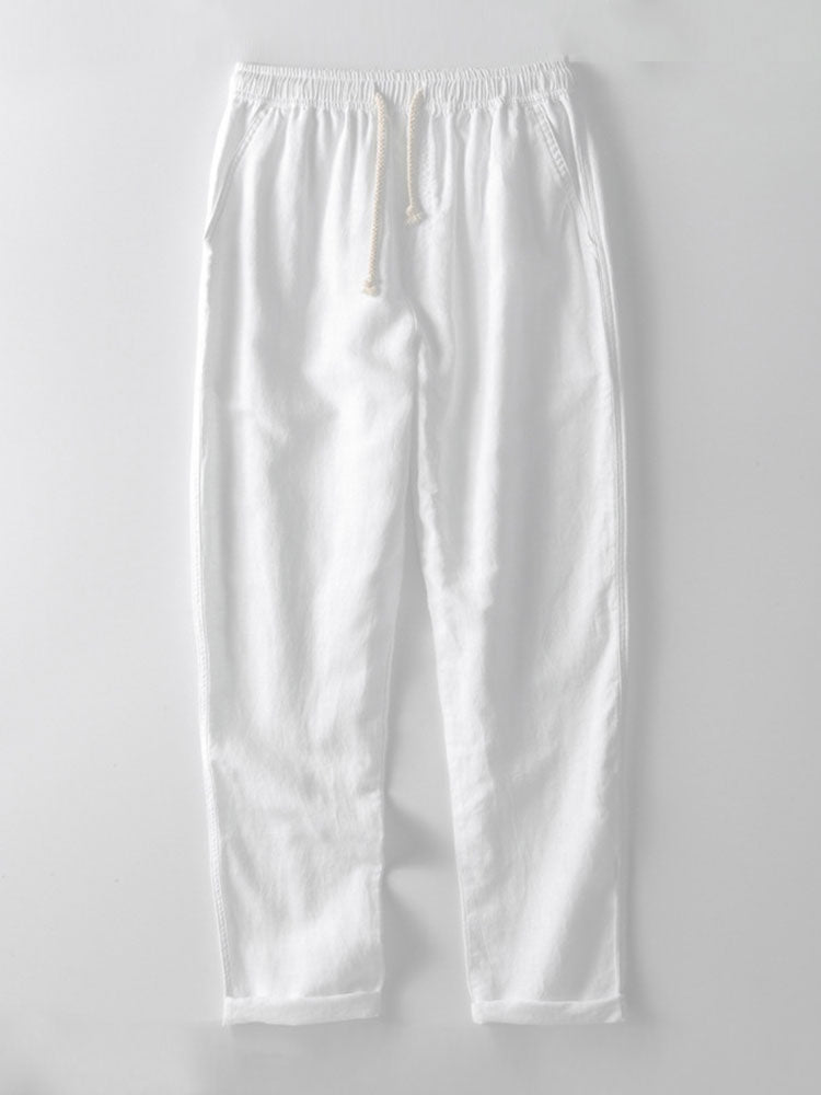 V Neck Linen Rayon Blend Shirt & Straight Leg Linen Pants
