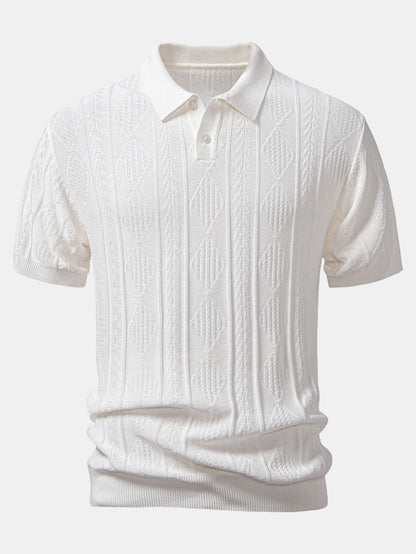 Geometric Jacquard Knitted Polo Shirt & Slim Fit Tapered Trousers