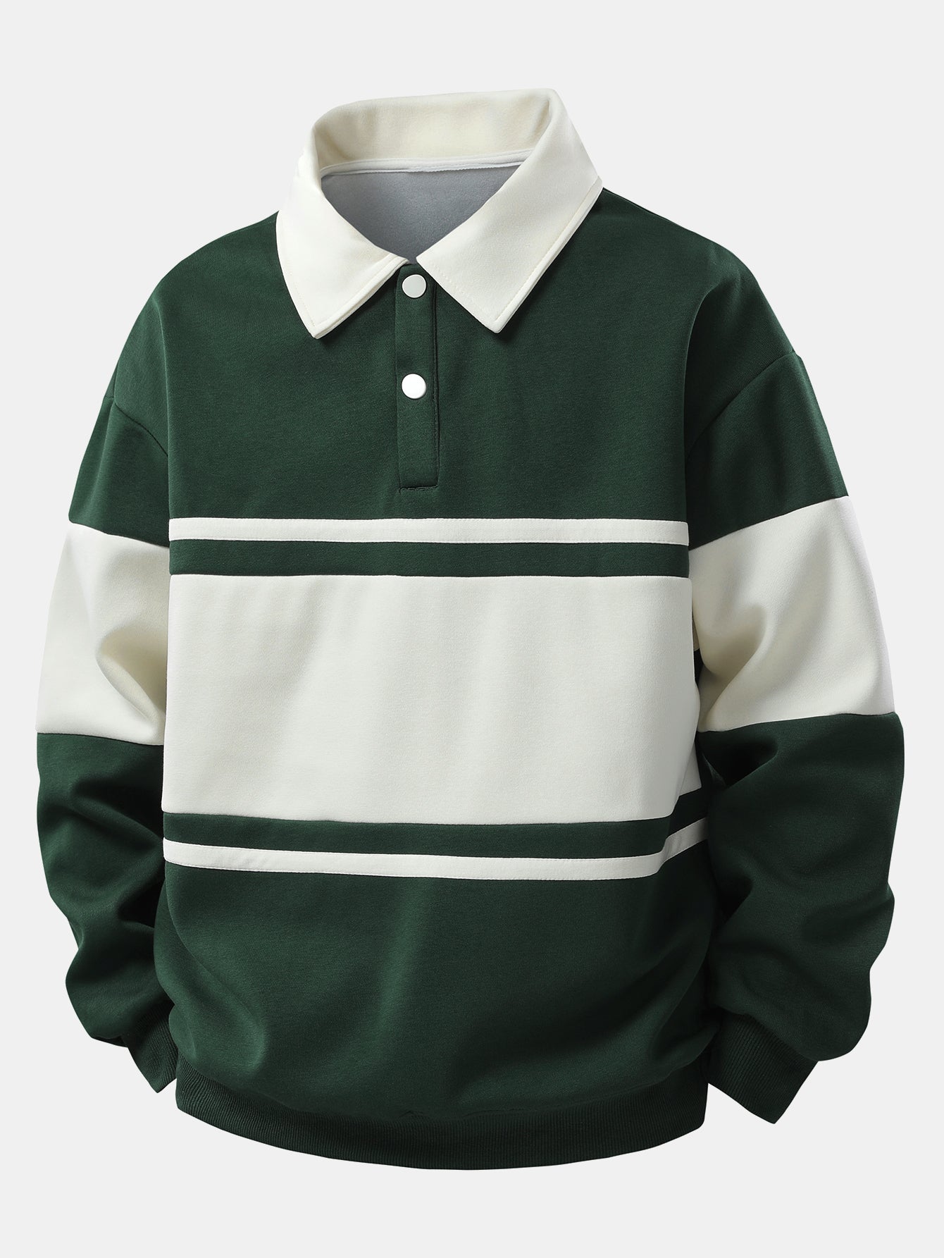Relax Fit Color Block Patchwork Polo Sweatshirt & Straight Leg Corduroy Pants