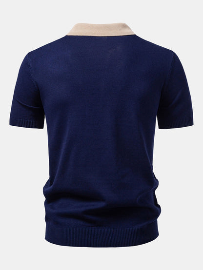 Textured Color Block Knit Polo & Slim Fit Tapered Trousers