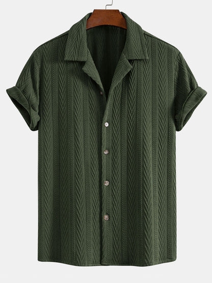 Texture Jacquard Cuban Shirt & Wrinkle Textured Straight Leg Pants