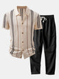 Stripe Crochet Button Up Shirt & Straight Leg Linen Pants