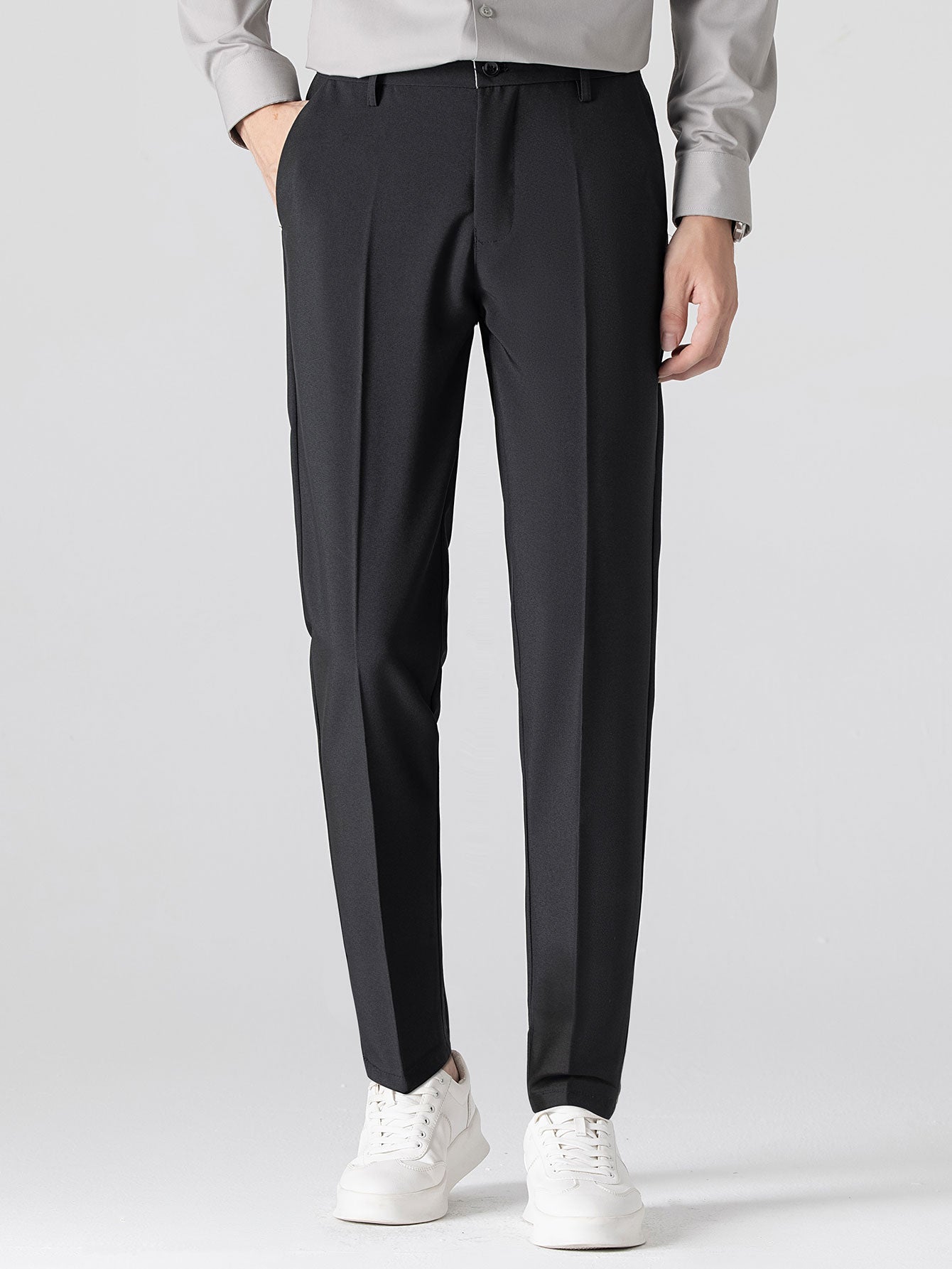 Long Sleeve Stripe Button Up Shirt & Slim Fit Tapered Trousers