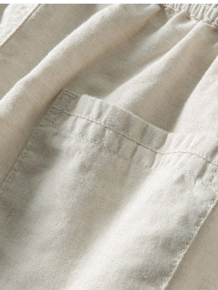 Stripe Crochet Button Up Shirt & Straight Leg Linen Pants