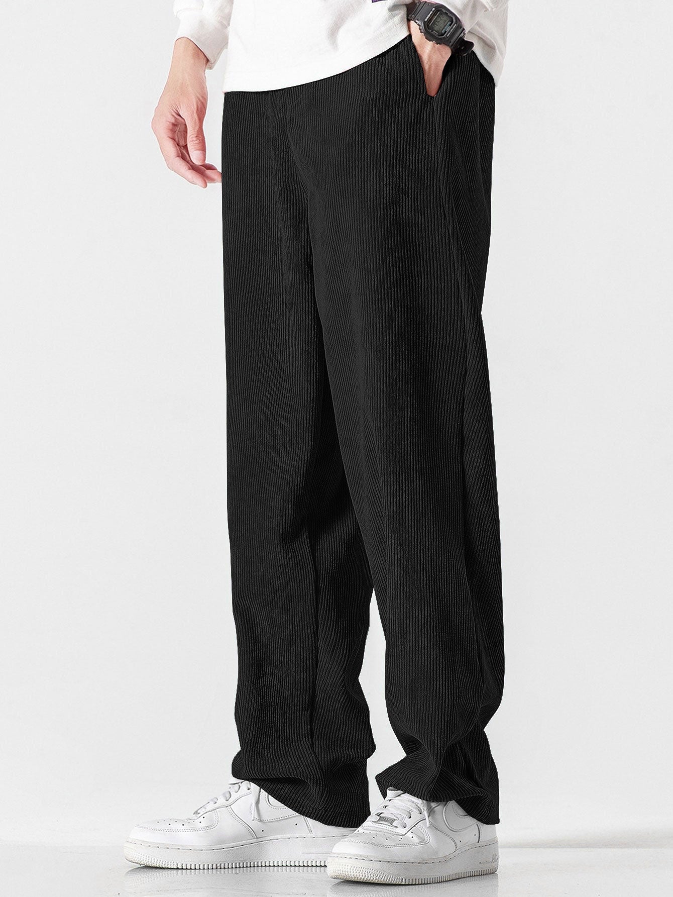 Relax Fit Color Block Patchwork Polo Sweatshirt & Straight Leg Corduroy Pants