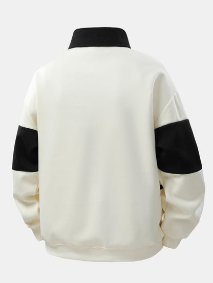 Relax Fit Color Block Patchwork Polo Sweatshirt & Straight Leg Corduroy Pants