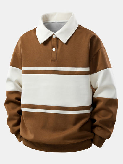 Relax Fit Color Block Patchwork Polo Sweatshirt & Straight Leg Corduroy Pants