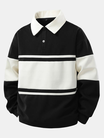 Relax Fit Color Block Patchwork Polo Sweatshirt & Straight Leg Corduroy Pants