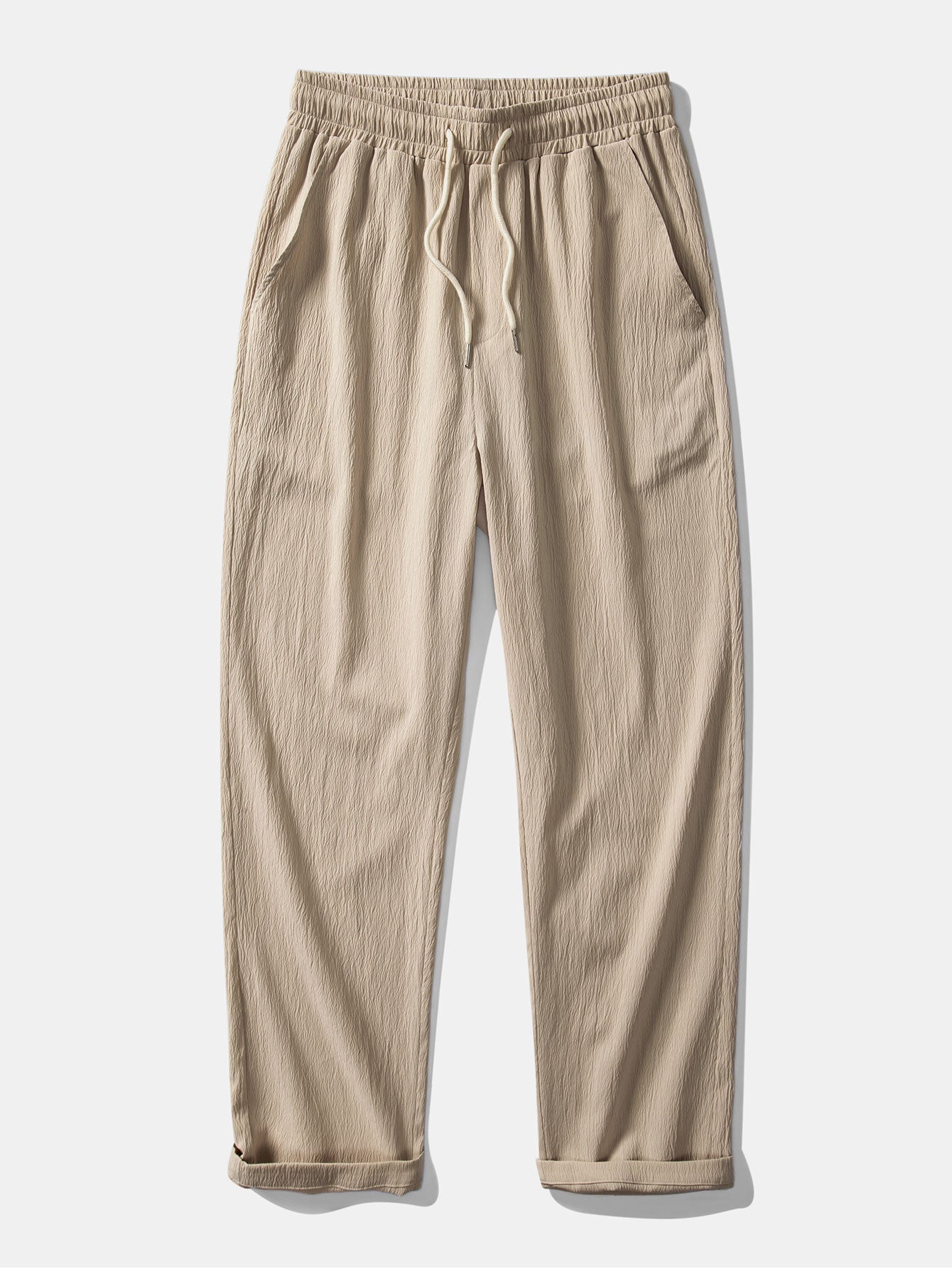 Geometric Striped Jacquard Button Up Shirt & Crinkle Textured Straight Leg Pants