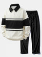 Relax Fit Color Block Patchwork Polo Sweatshirt & Straight Leg Corduroy Pants