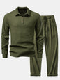 Long Sleeved Knitted Waffle Polo Shirt & Drawstring Knitted Waffle Pants