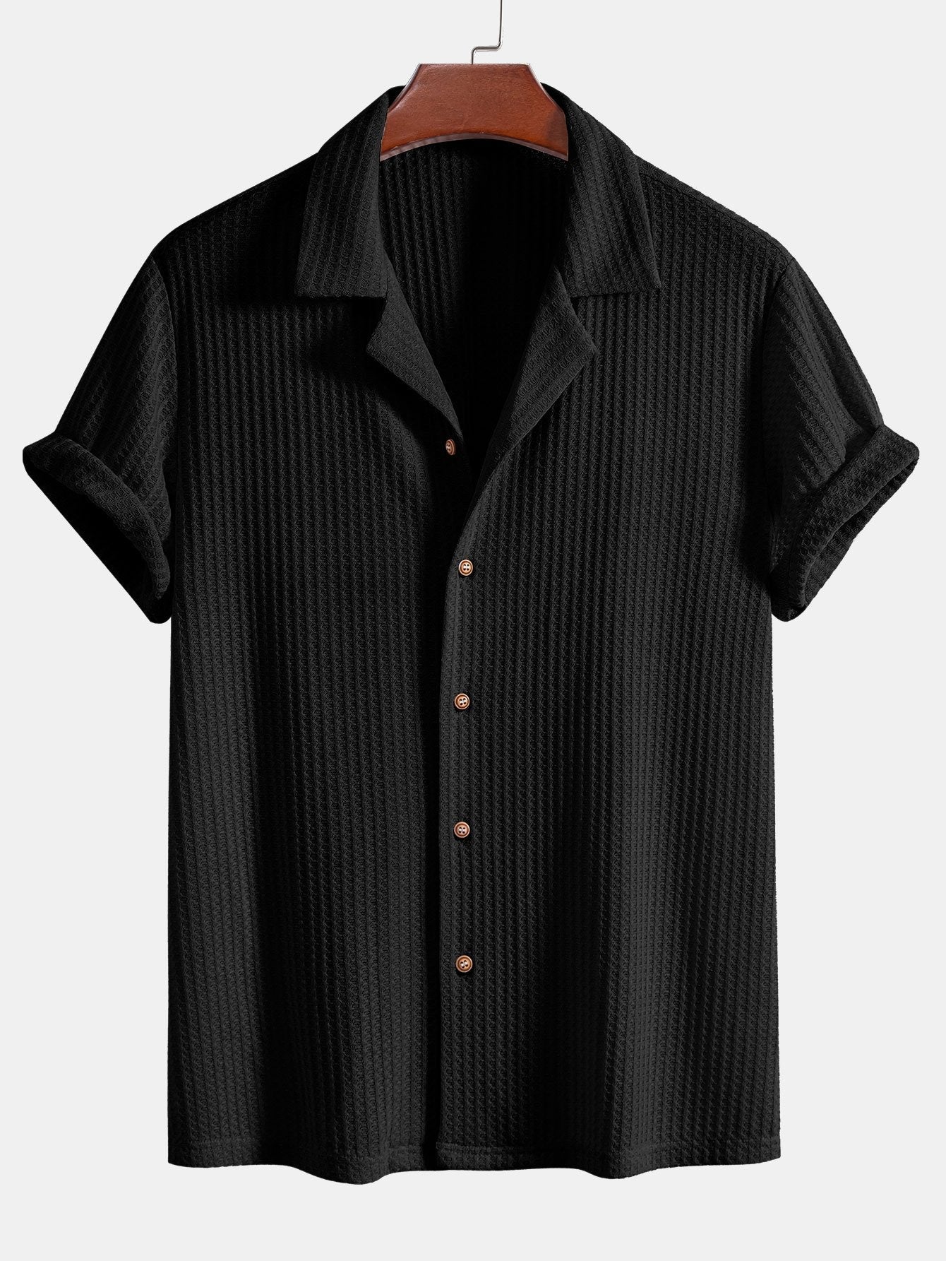 Short Sleeve Knitted Waffle Cuban Shirt & Straight Leg Linen Pants