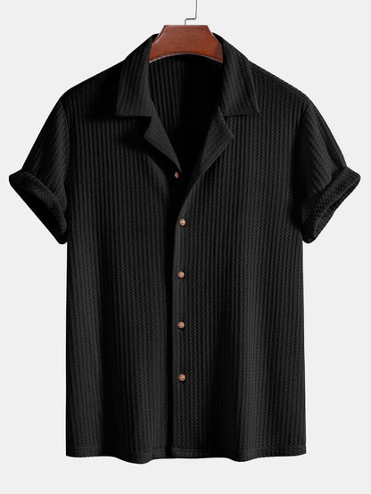 Short Sleeve Knitted Waffle Cuban Shirt & Straight Leg Linen Pants