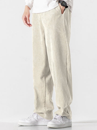 Relax Fit Color Block Patchwork Polo Sweatshirt & Straight Leg Corduroy Pants