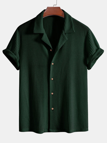 Short Sleeve Knitted Waffle Cuban Shirt & Straight Leg Linen Pants